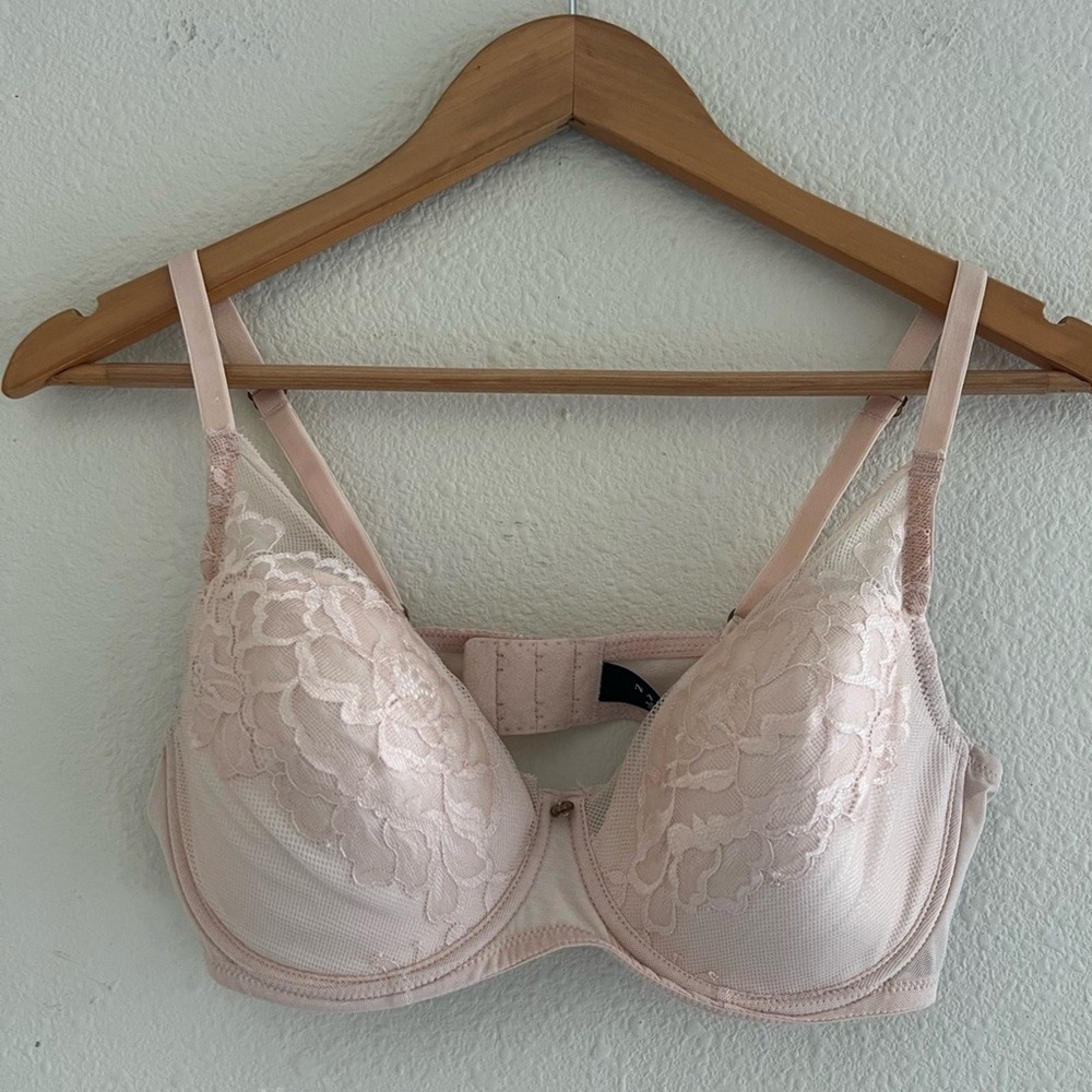 Natori Flora Sexy Contour Underwire Bra Pink Cream 36D Mesh Lace Intimately